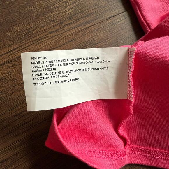 Theory Supima Cotton Clinton Easy Crop Tee Hot Pink Size Medium - Picture 9 of 10